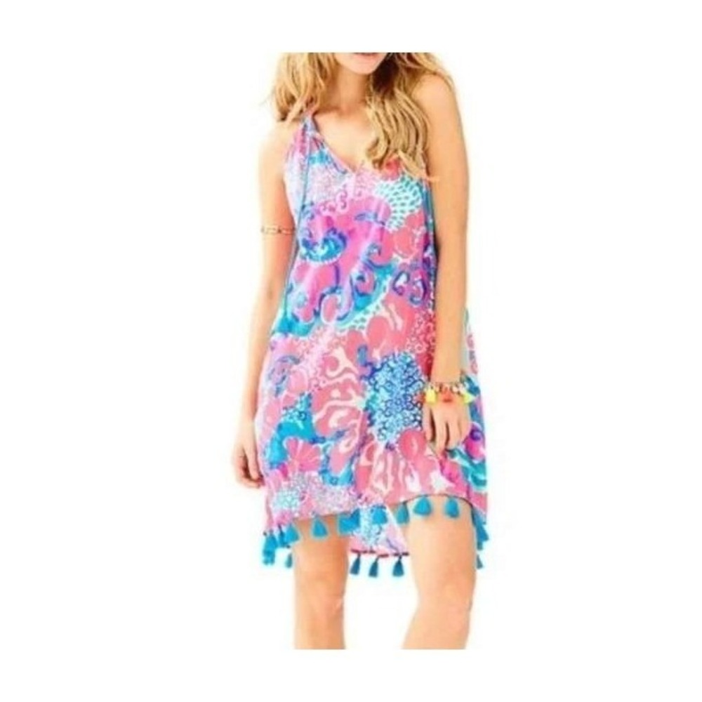 Lilly Pulitzer Coverup Dress Women S Pink Blue Sea Salt Sun Tassel Halter